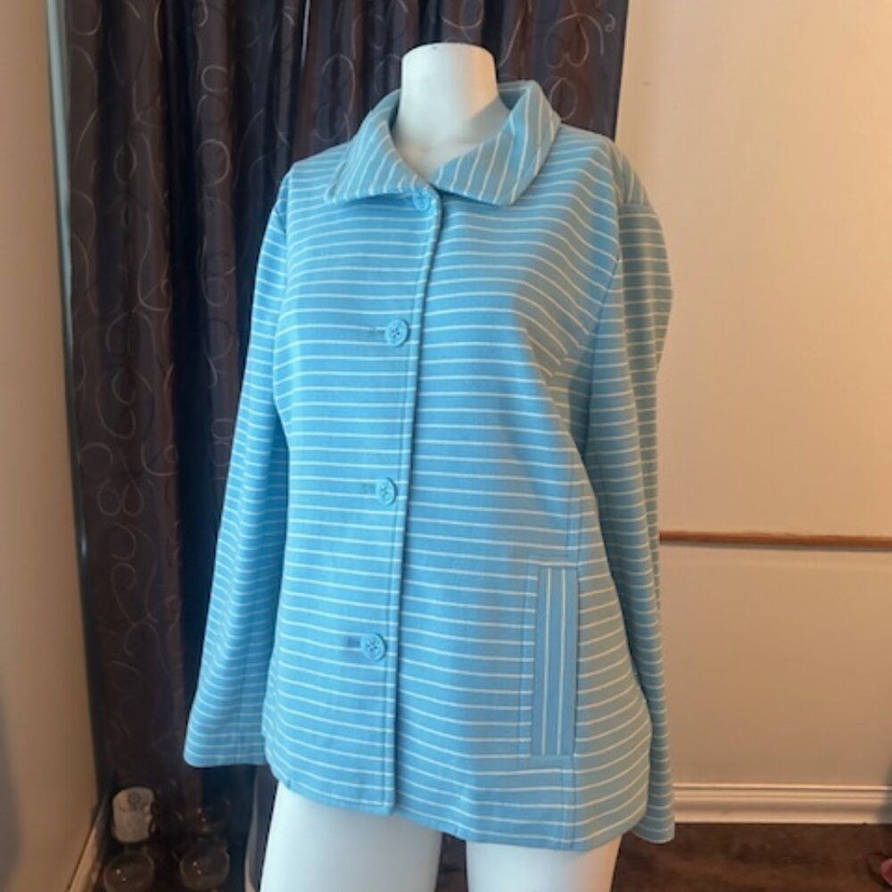 Talbots Baby Blue/White Nautical stripe belted back blazer, size XL